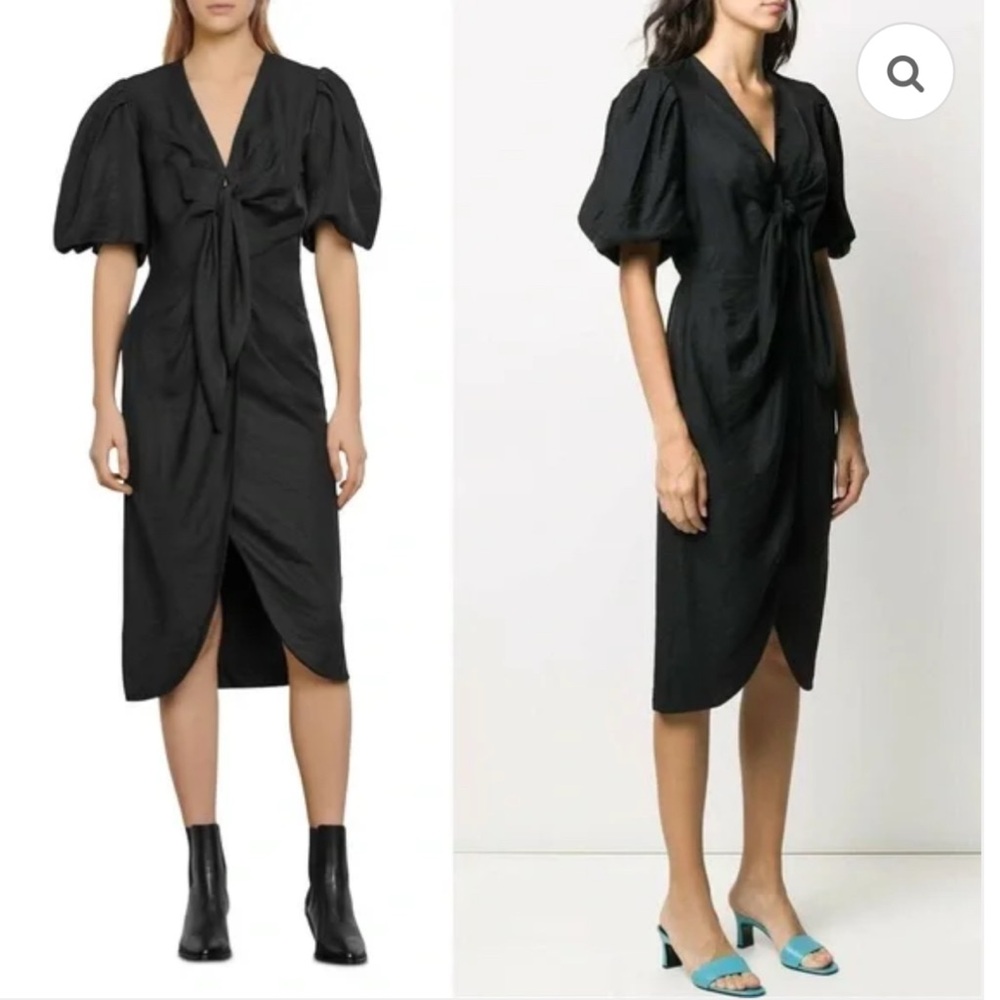 Sandro Black Midi Dress with Puff Sleeves